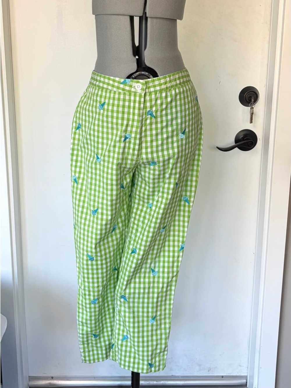 Lilly Pulitzer Gingham Cropped Pants, Green/blue cones, 0 (fits like 2), EUC - Picture 6 of 9